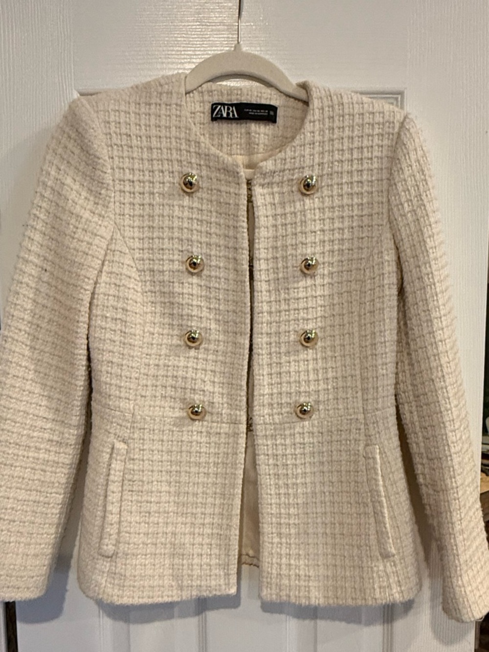 ZARA Textured Tweed Jacket – Cream Ivory | XS